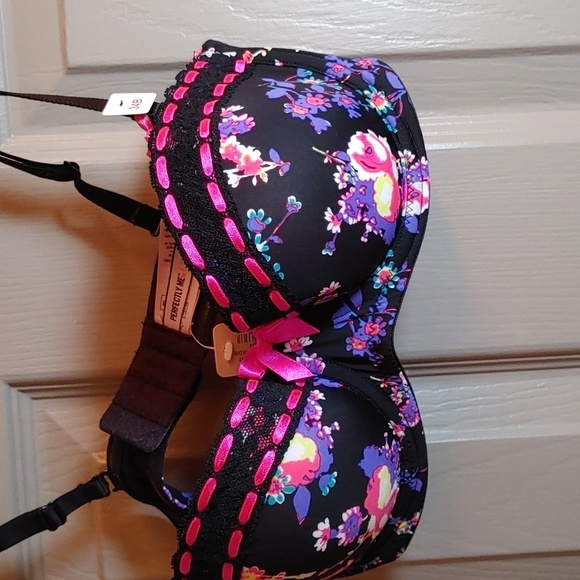 NWT BLACK MULTI FLORAL LA SENZA PERFECTLY ME PUSH UP BRA 34B - Picture 5 of 12